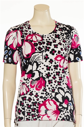 Marinello T-shirt dame med pink og sorte blomster